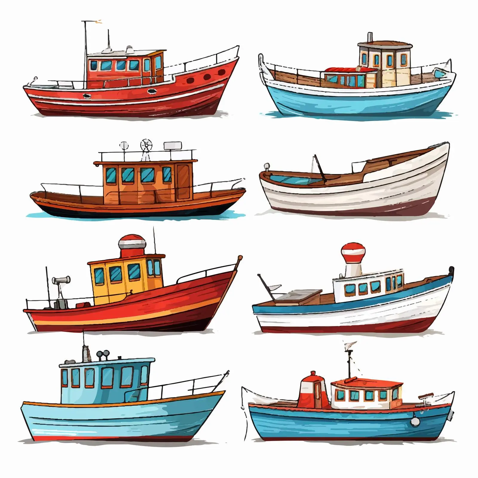 Variety of Cartoon Boats Illustration Vector — free download from Dotvec