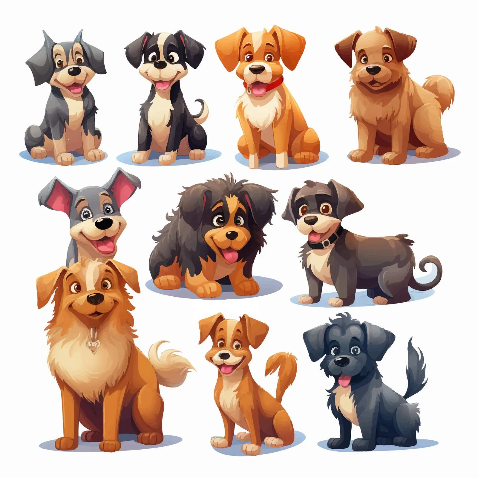 Cartoon Illustration of Various Dog Breeds – free digital dog art image from Dotvec