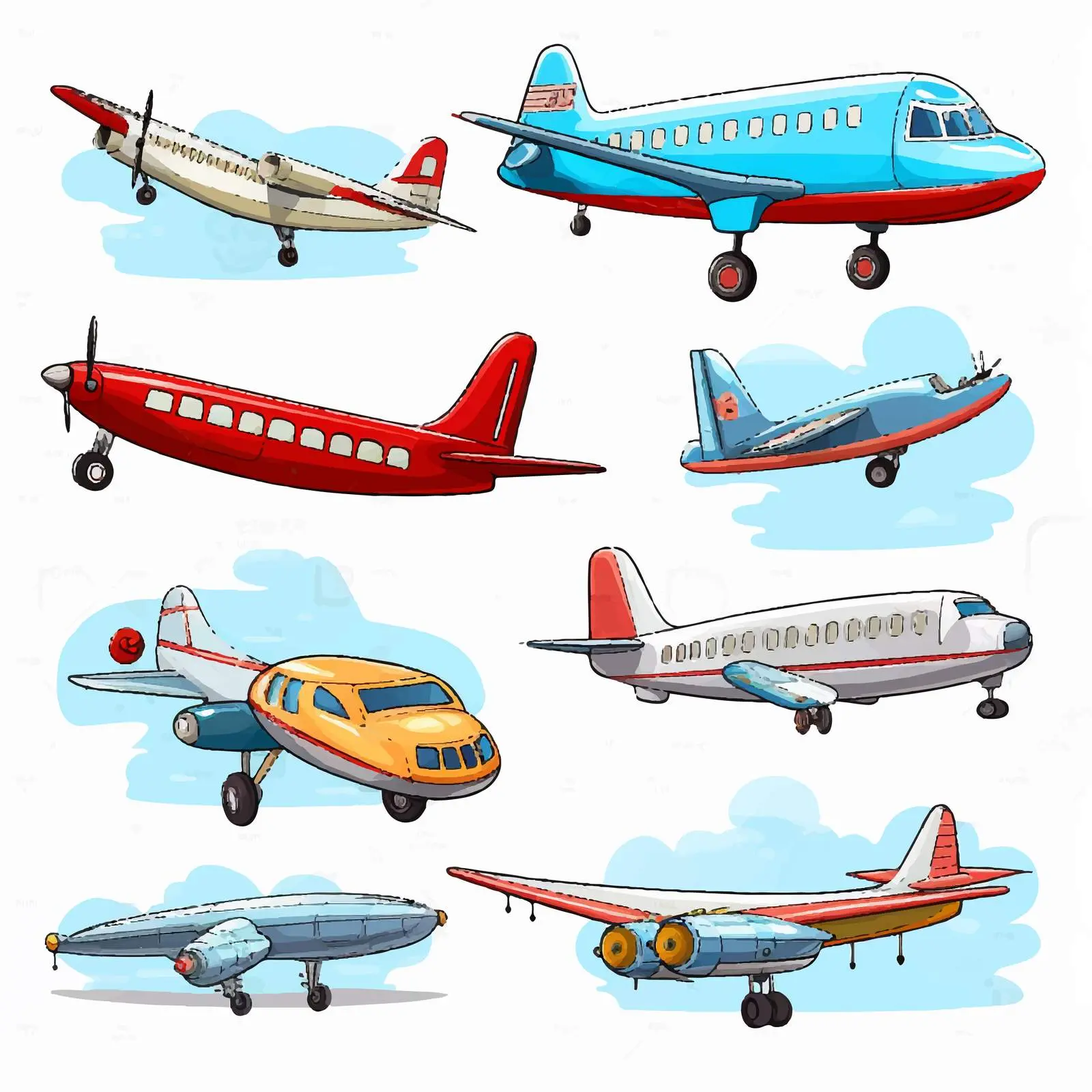 Vector Cartoon Illustrations of Various Airplanes — free download from Dotvec