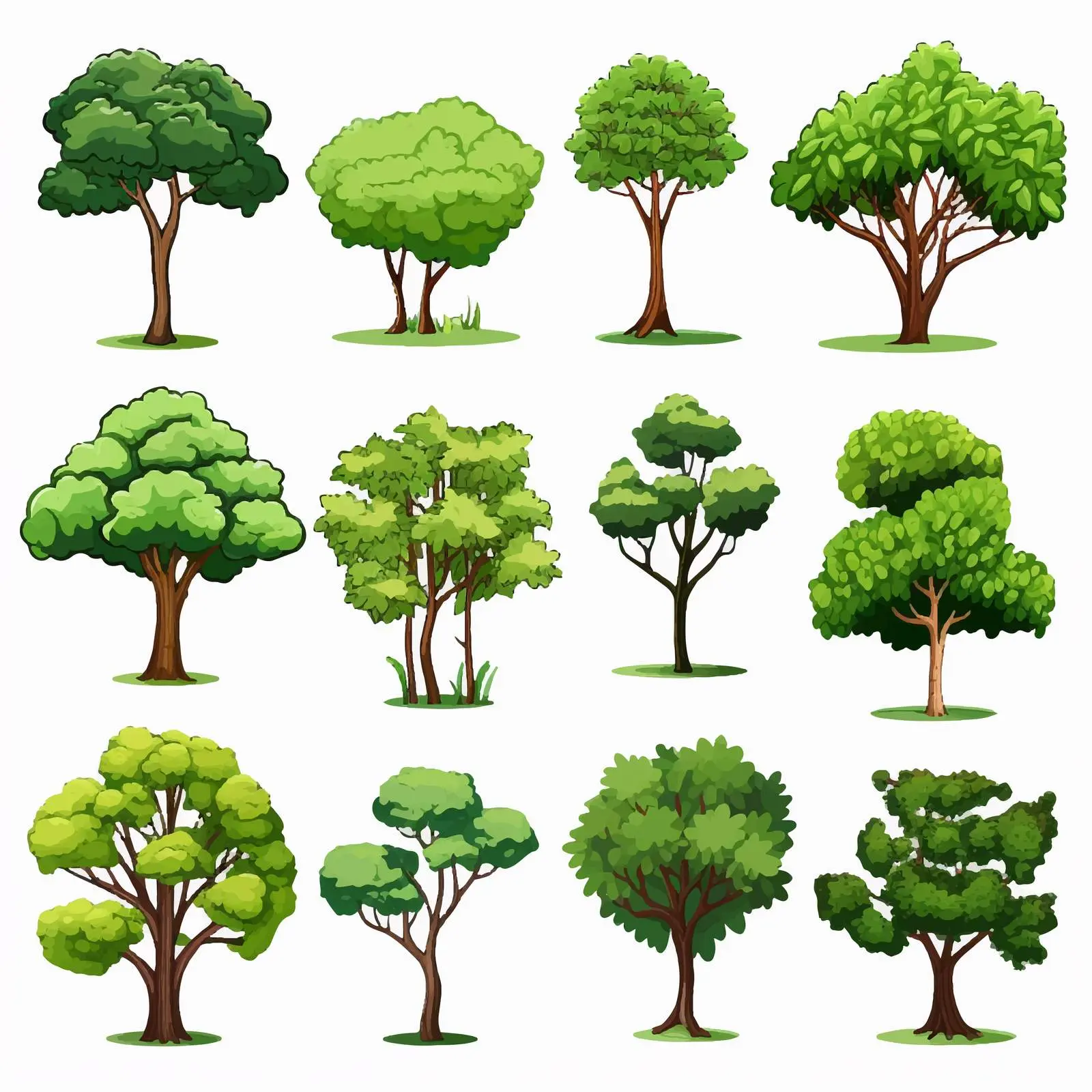 Cartoon Illustration of Various Tree Types — free download from Dotvec