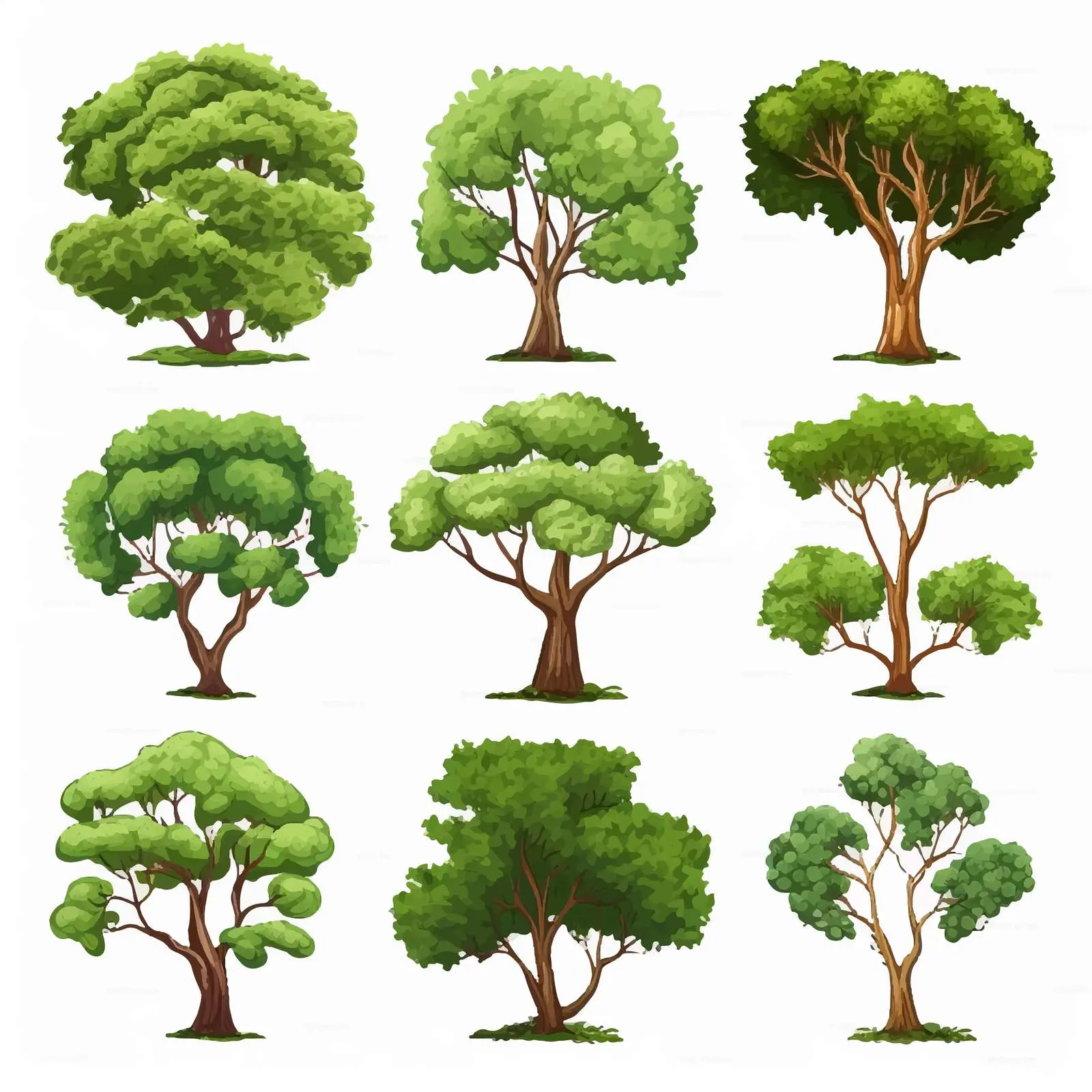 Illustration of Various Cartoon Trees – free whimsical trees image from Dotvec