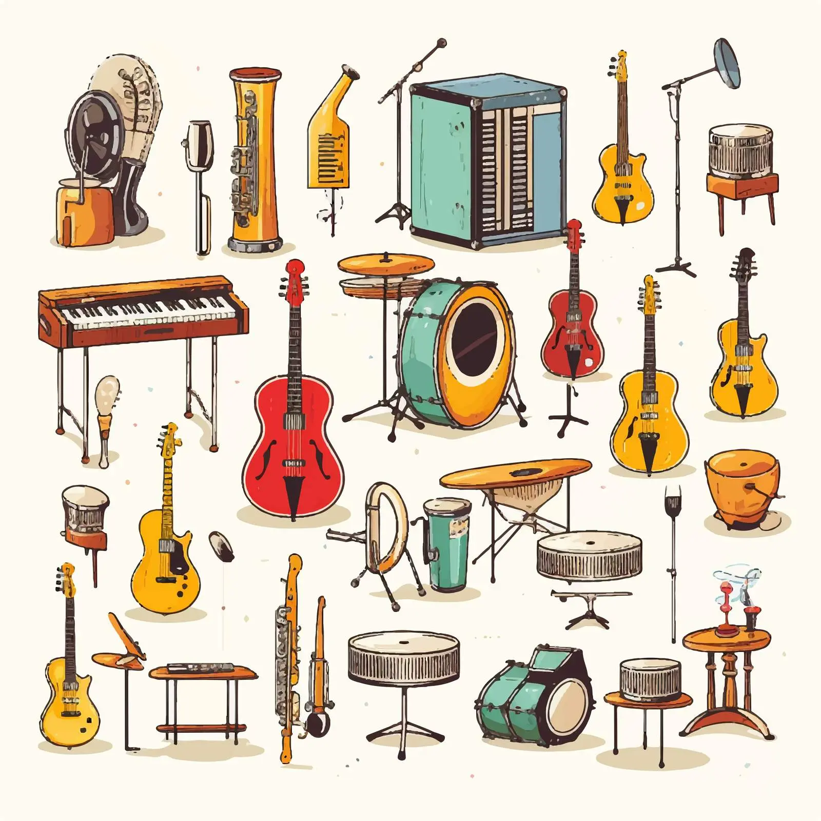 Vector Illustration of Various Musical Instruments — free download from Dotvec