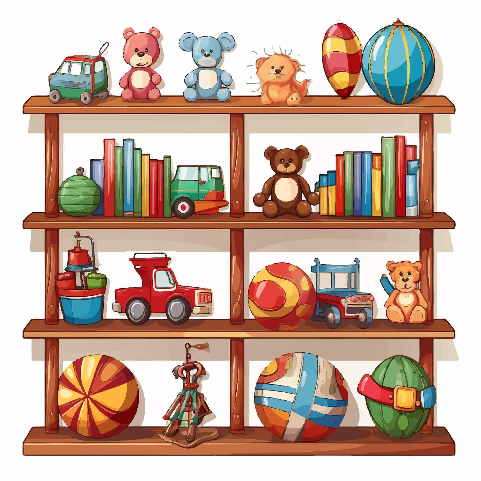 Toys Displayed on Shelf Vector Illustration – free cartoon toys image from Dotvec