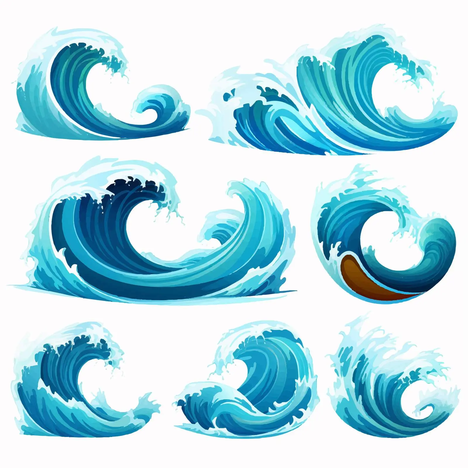 Cartoon Vector Illustration of Different Waves – free cartoon ocean image from Dotvec