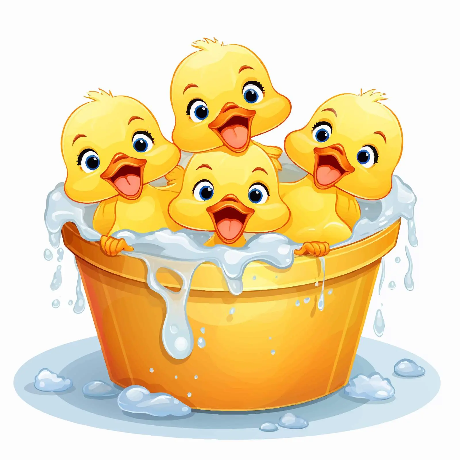 Cute Ducklings in Foam-Filled Bucket Illustration — free download from Dotvec