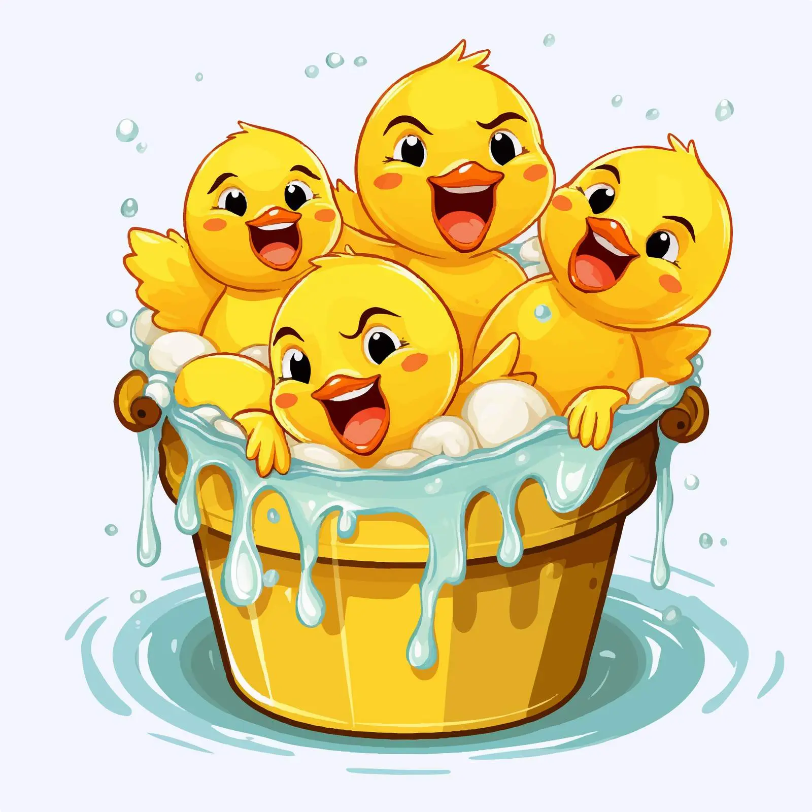 Cute Ducklings in Foamy Bucket Illustration – free baby duck image from Dotvec