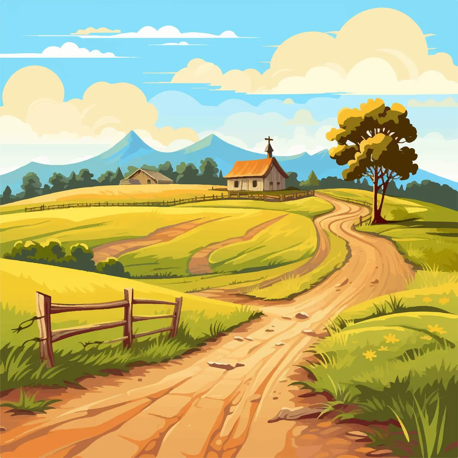 Empty Rural Landscape Vector Illustration – free rural scenery image from Dotvec