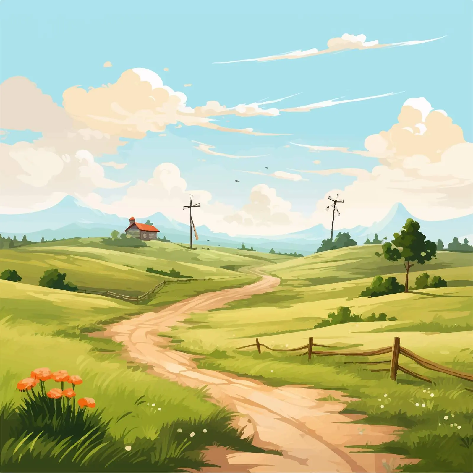 Empty Rural Landscape Cartoon Vector Illustration — free download from Dotvec