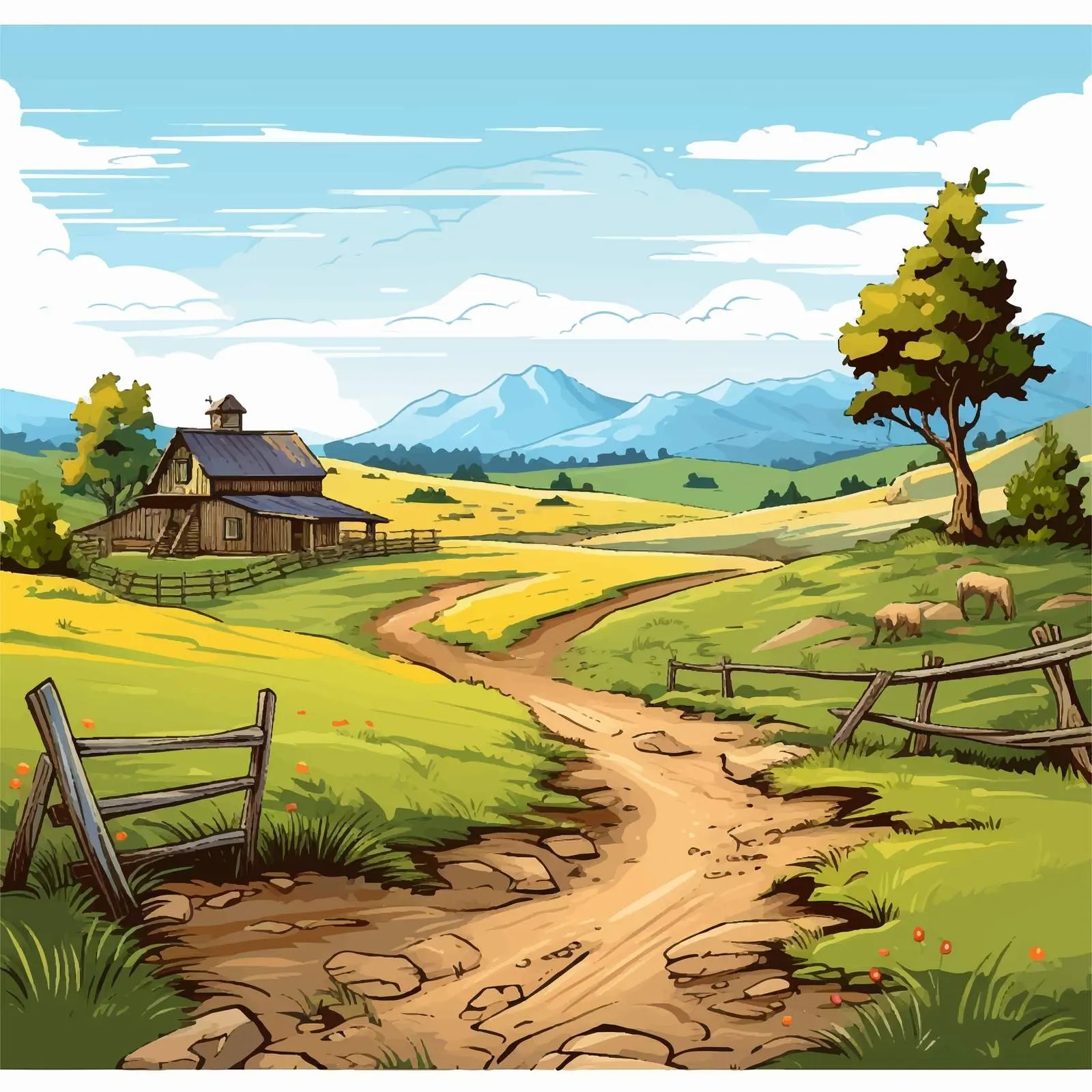 Empty Rural Landscape Cartoon Vector Illustration — free download from Dotvec