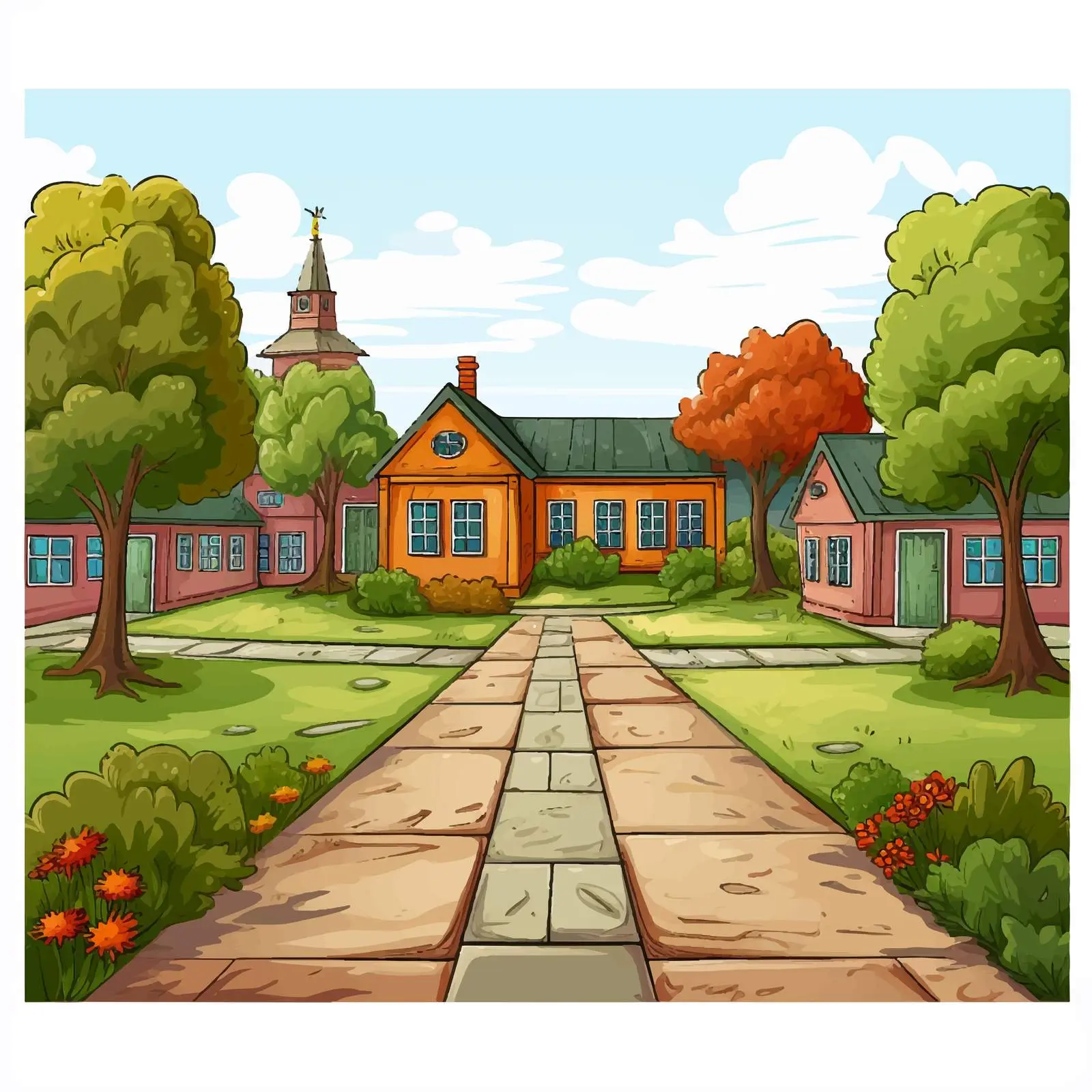 Empty Yard and School Cartoon Vector Illustration — free download from Dotvec