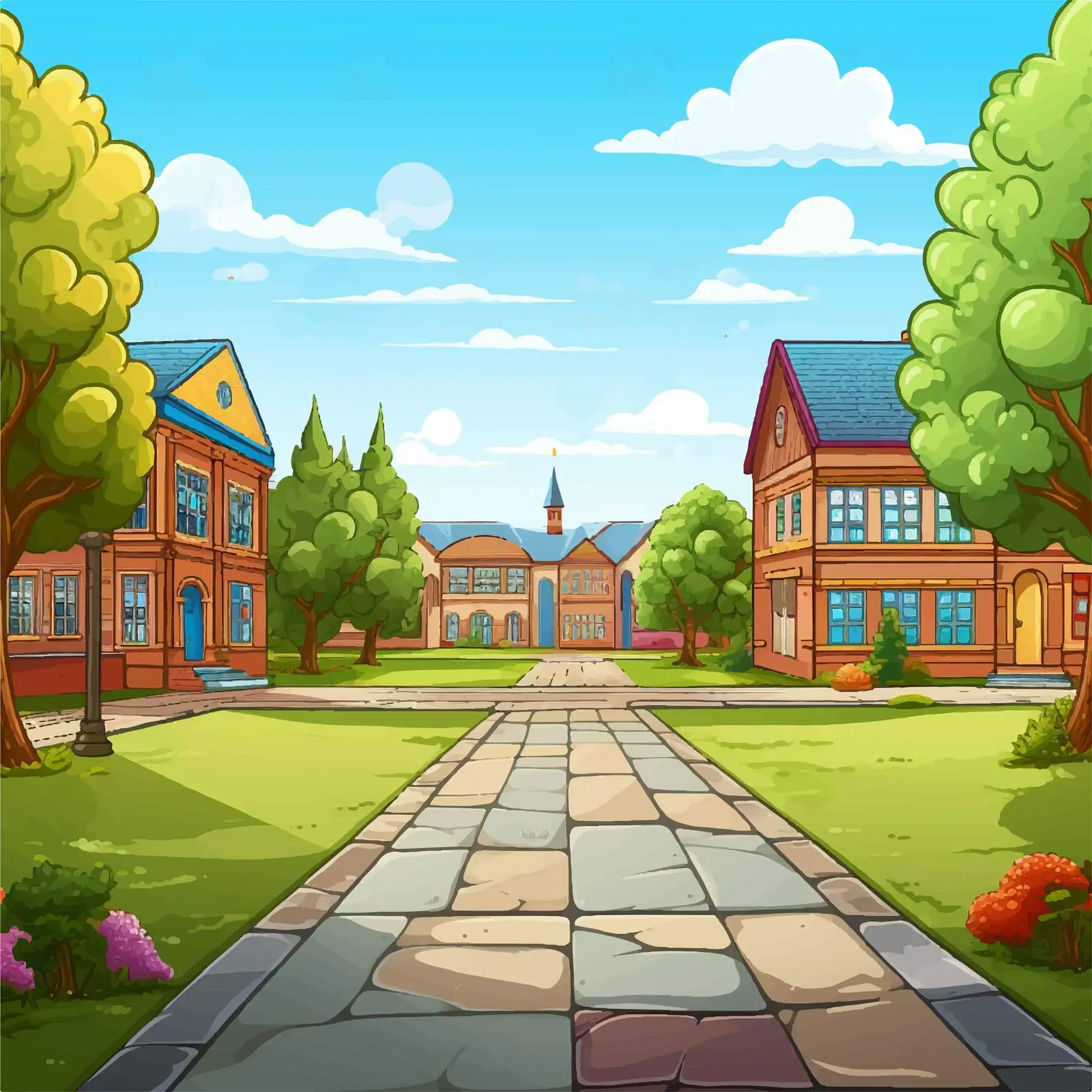 Empty Yard and School Cartoon Vector Illustration — free download from Dotvec