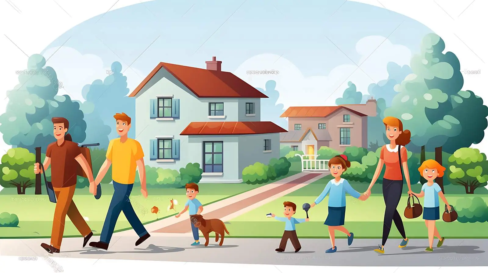 Suburban Family Life Illustration — free download from Dotvec