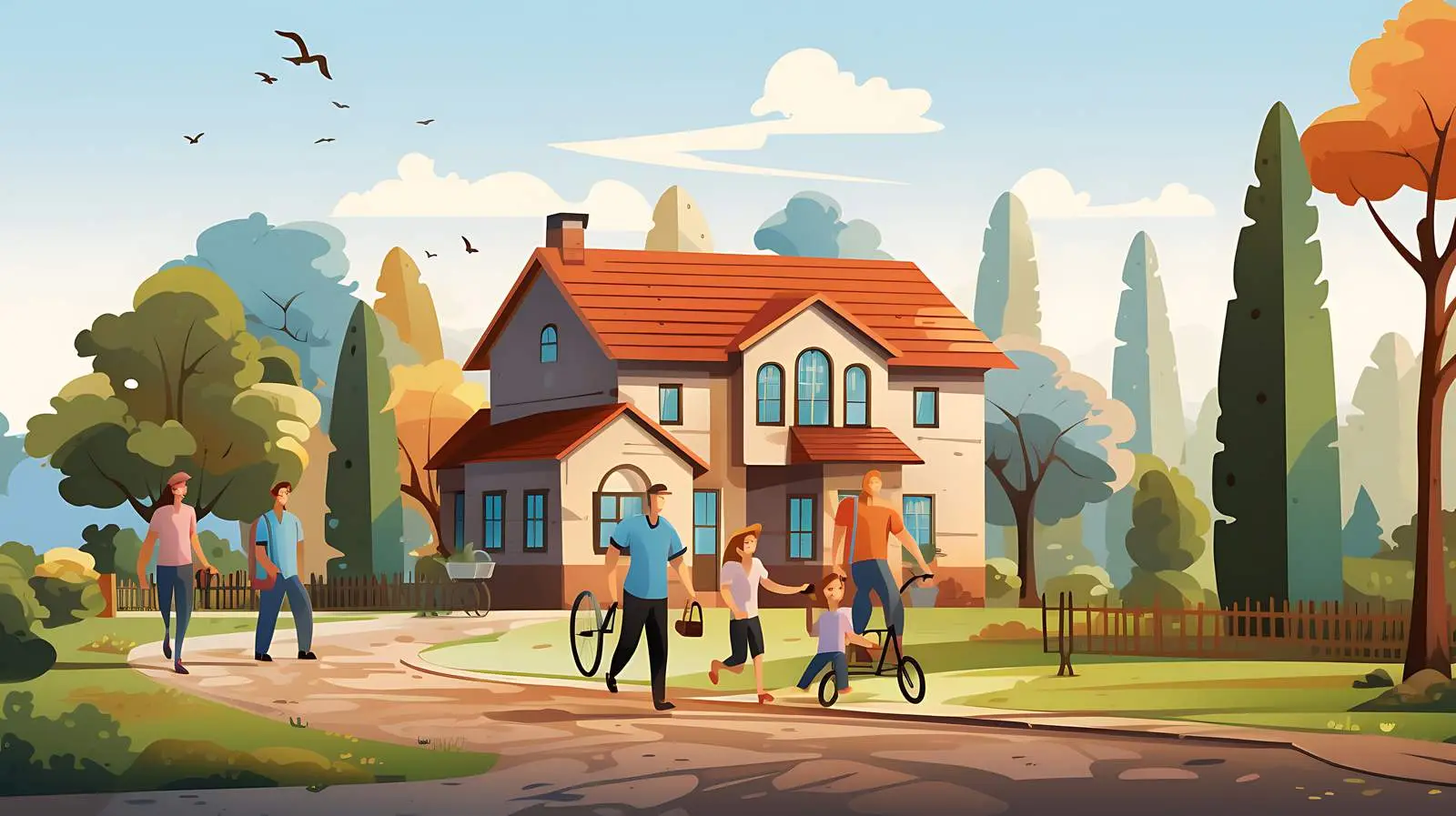 Family in Suburban Neighborhood — free download from Dotvec