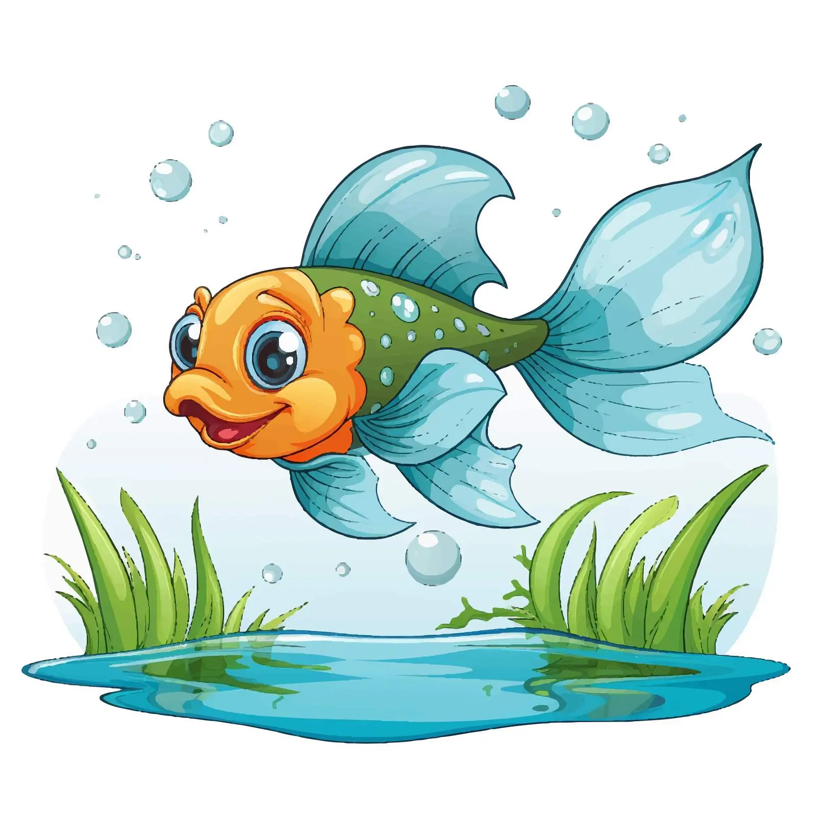 Cartoon Fish Jumping in a Pond Vector — free download from Dotvec