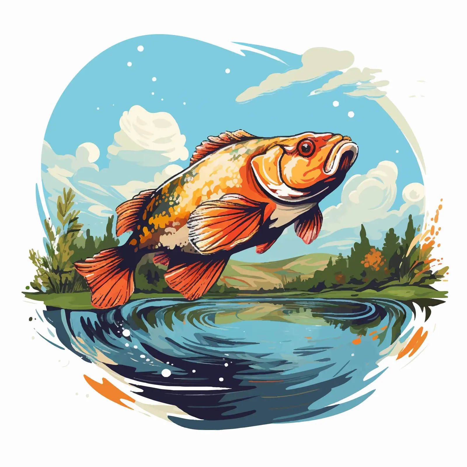 Cartoon Illustration of Fish Jumping in Pond — free download from Dotvec