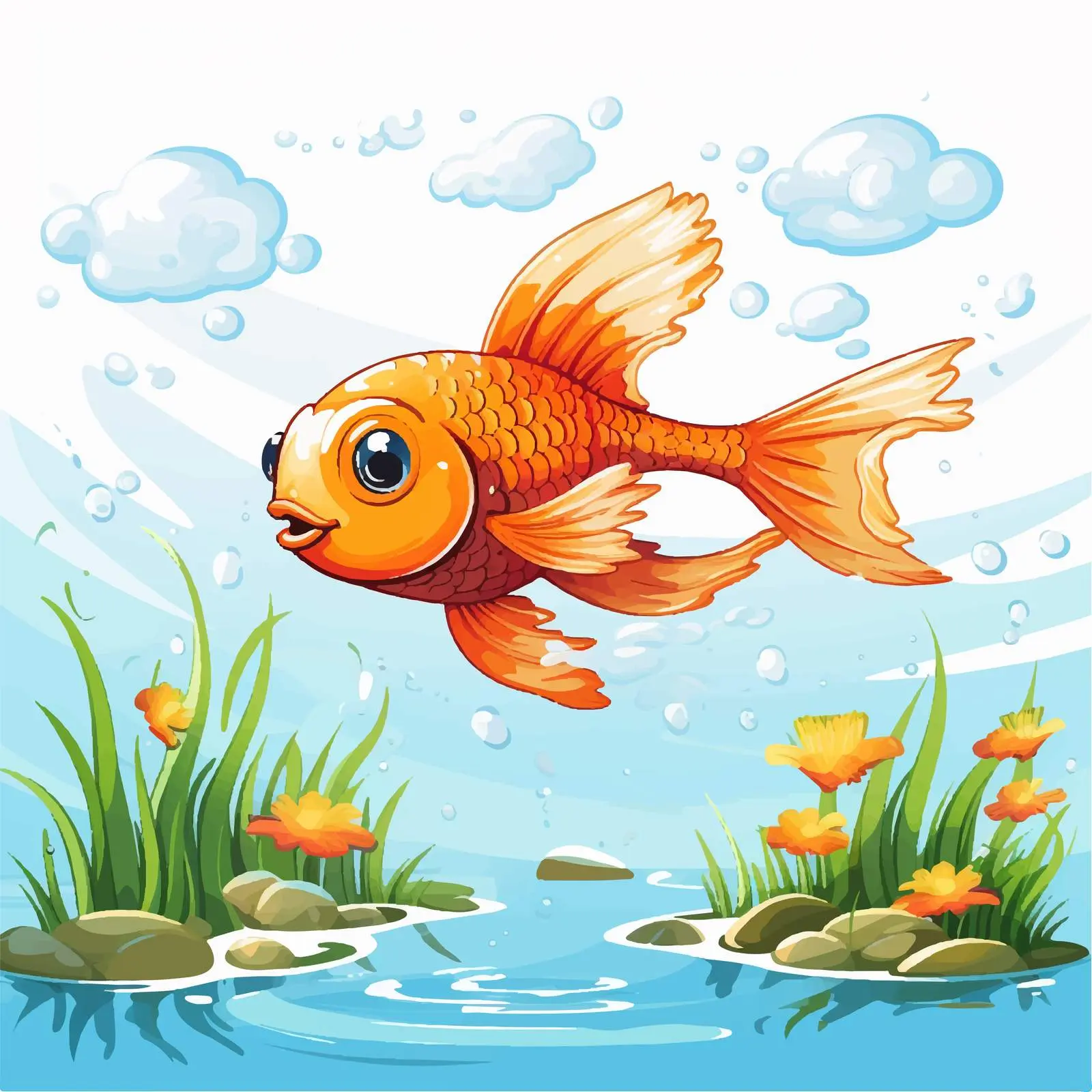 Cartoon Fish Jumping in Pond Vector Illustration — free download from Dotvec