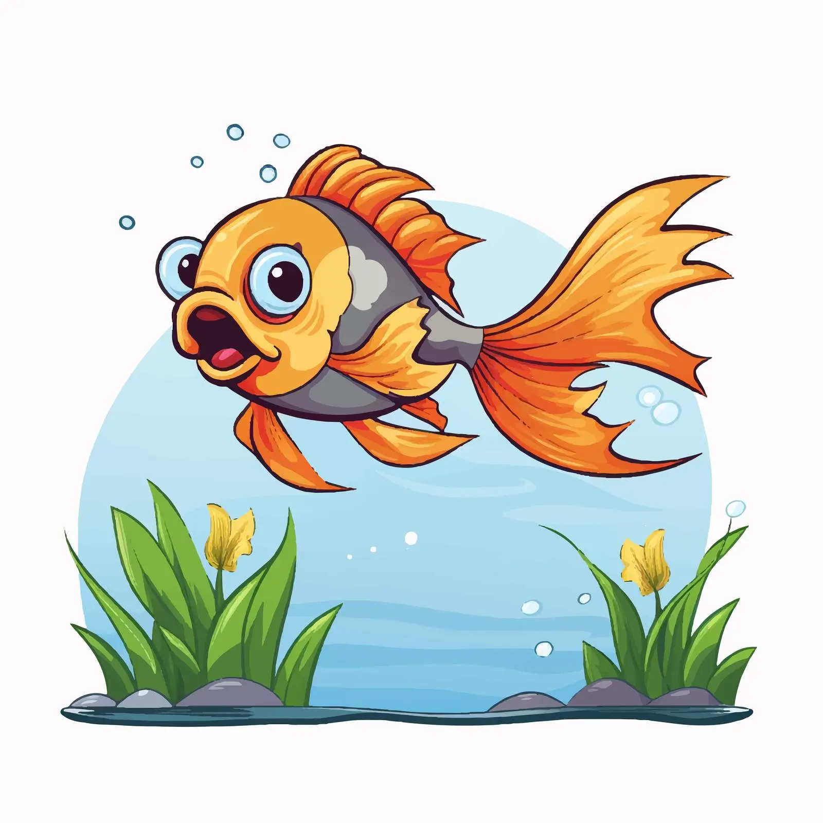 Cartoon Fish Jumping in a Pond Illustration — free download from Dotvec
