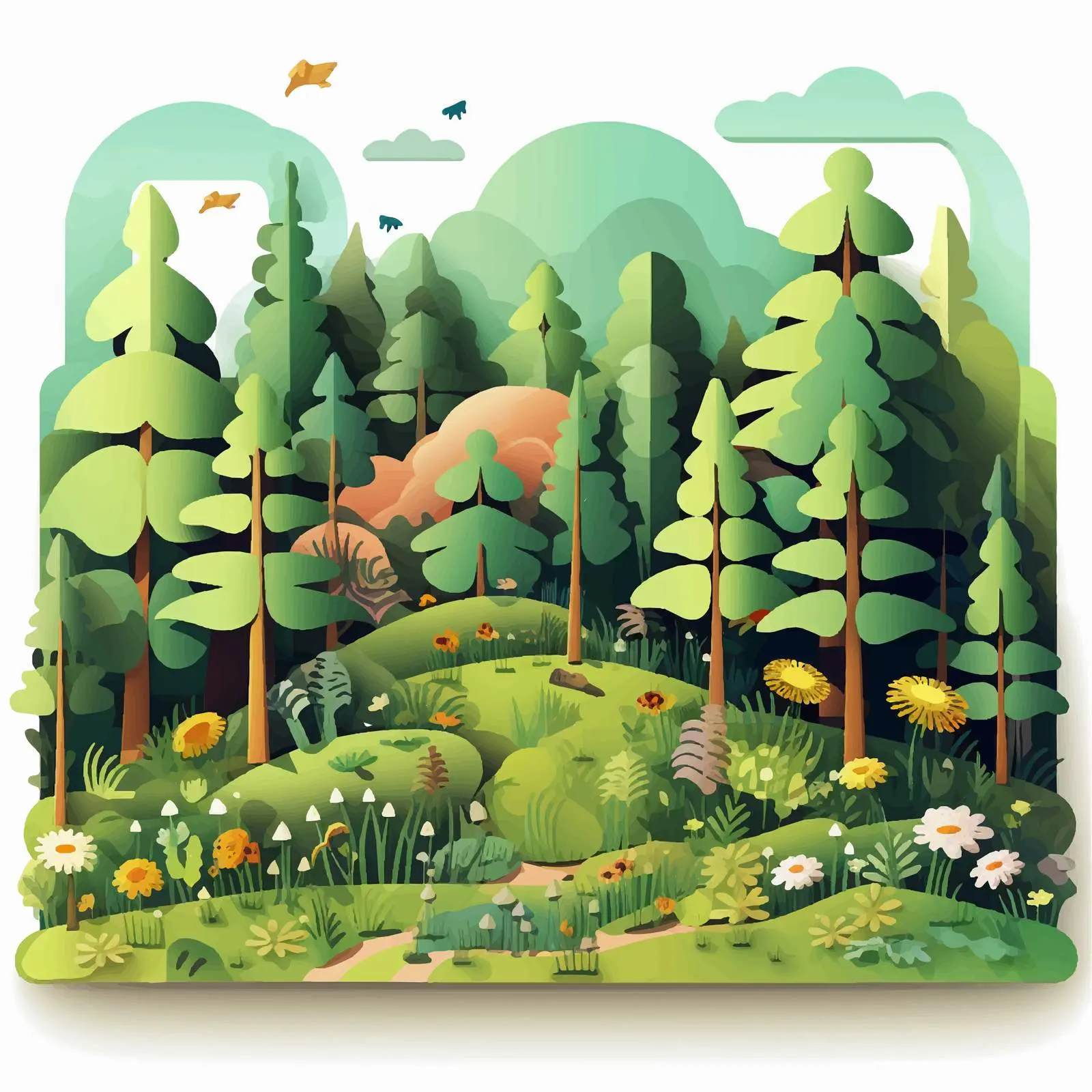 Cartoon Forest Illustration on Paper Background — free download from Dotvec