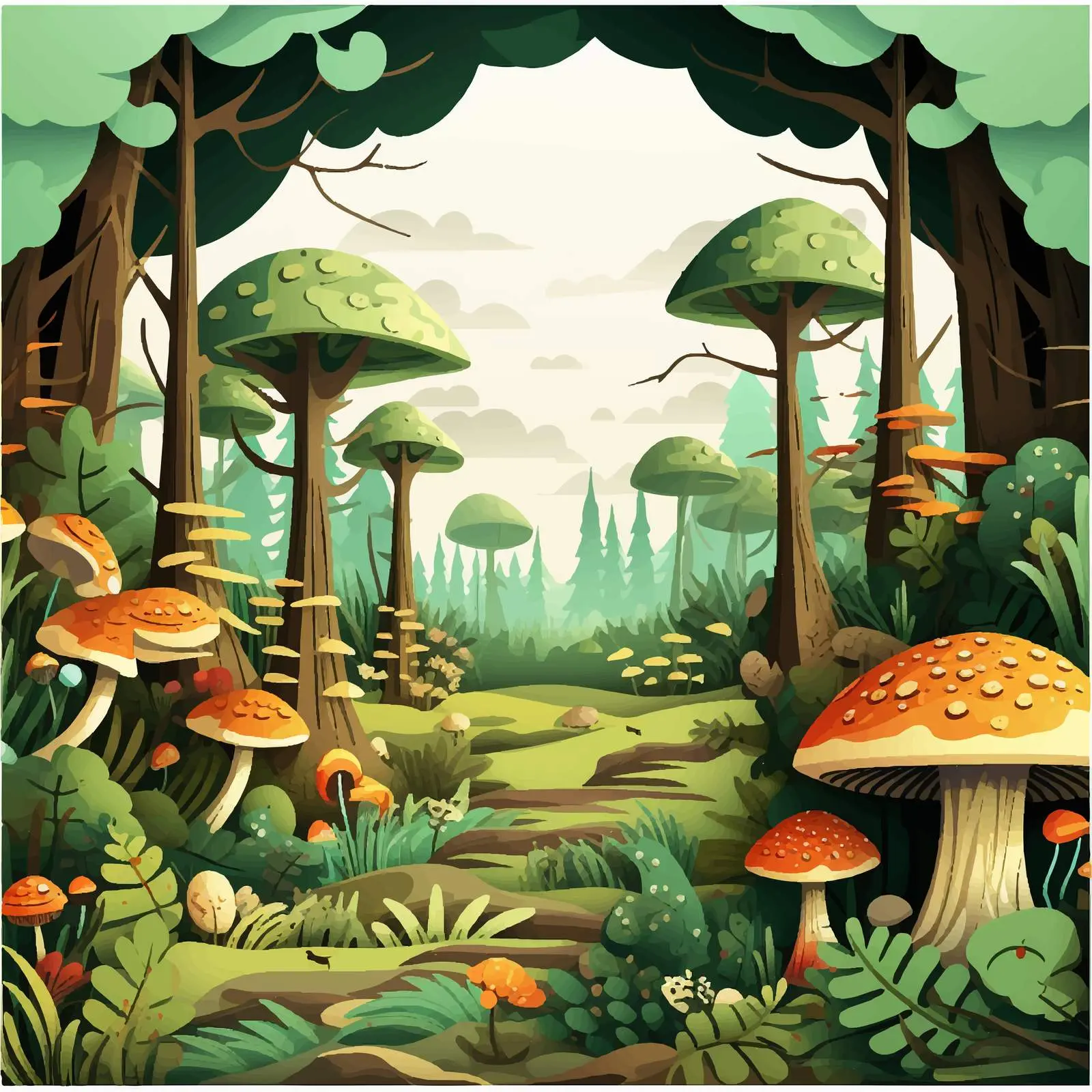 Cartoon Forest Illustration on Paper Background — free download from Dotvec