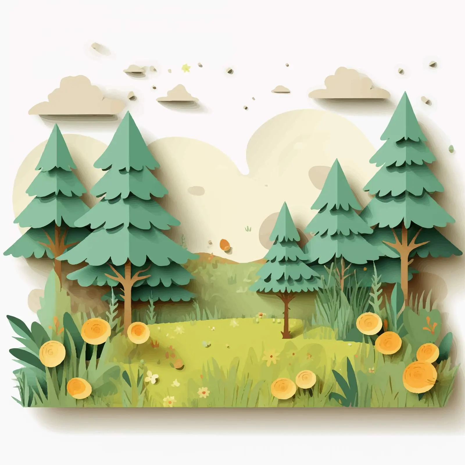 Cartoon Forest Illustration on Paper Background — free download from Dotvec