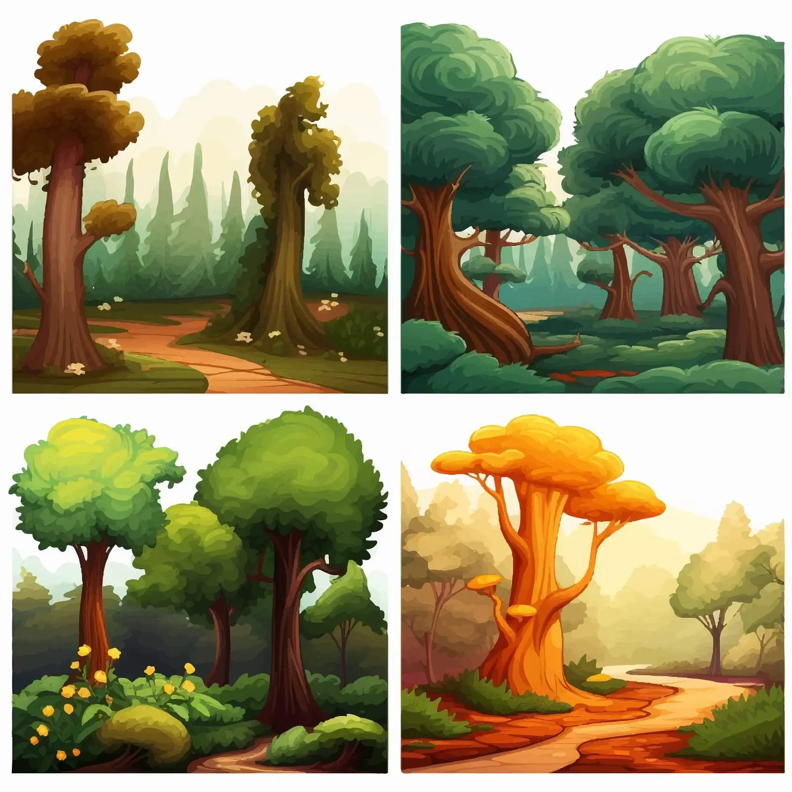 Four Distinct Forest Scenes Vector Illustration — free download from Dotvec