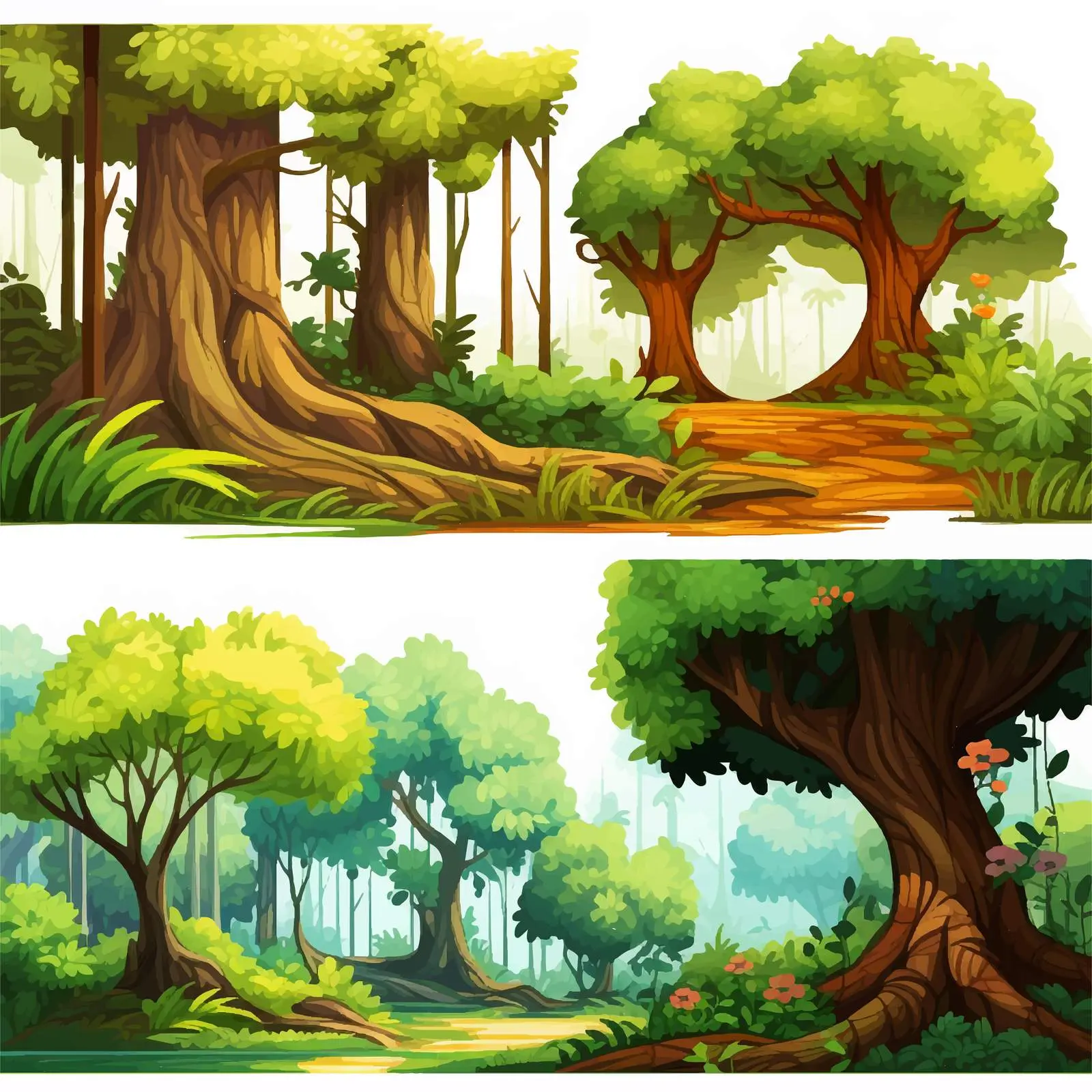 Four Unique Forest Scene Illustrations – free illustrated landscape image from Dotvec
