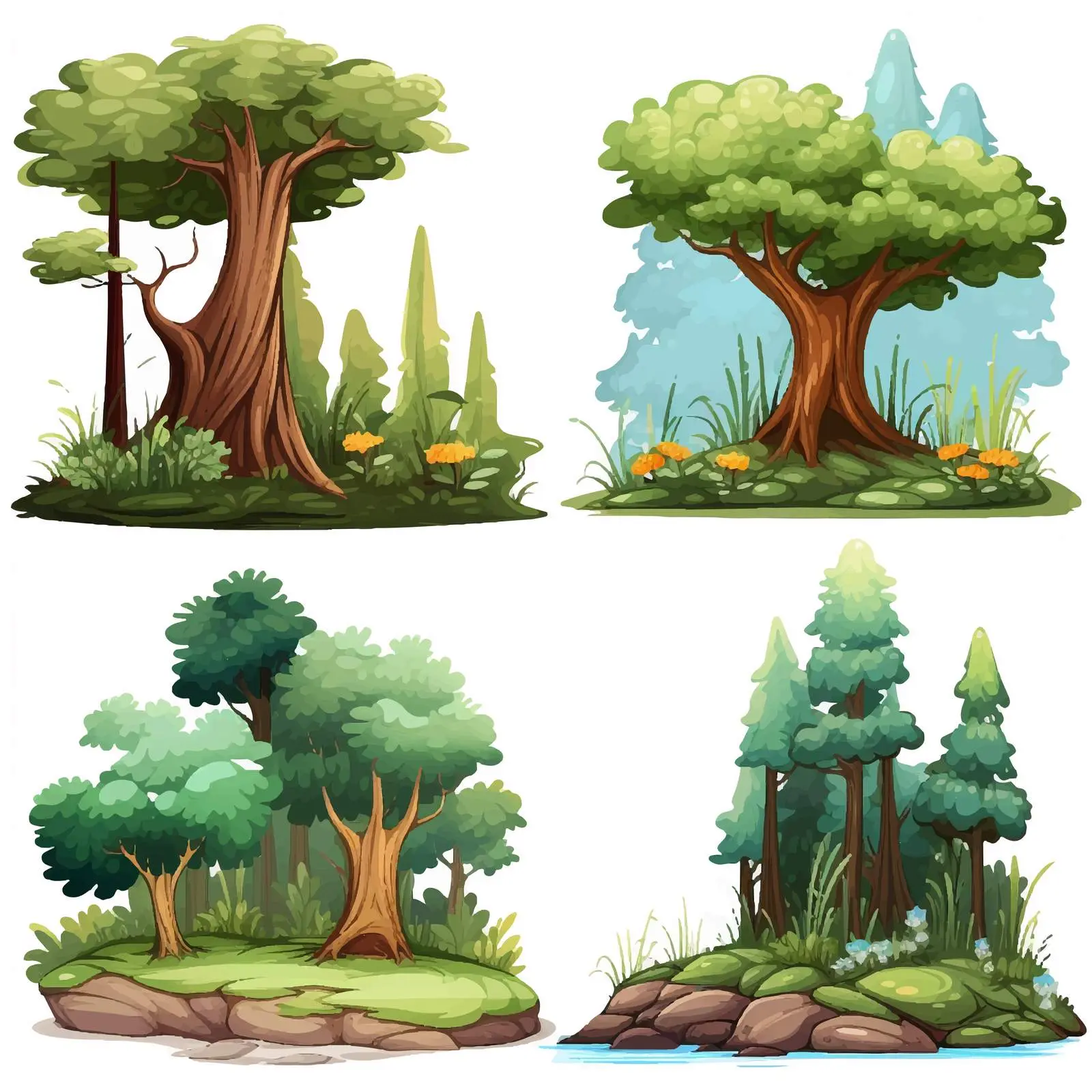 Four Unique Forest Scene Illustrations – free stocks image from Dotvec