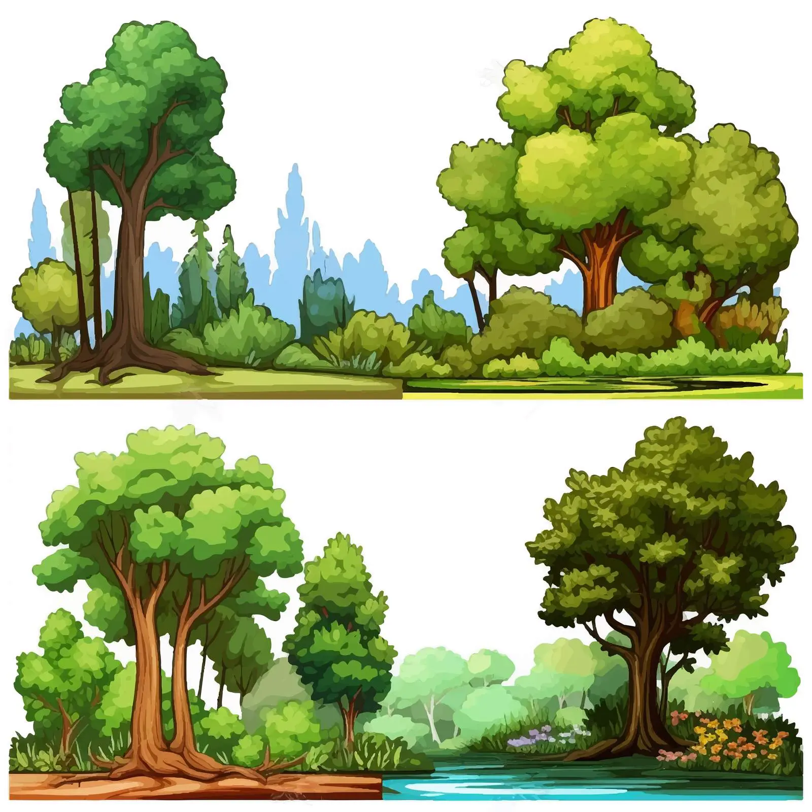 Four Unique Forest Scene Illustrations Vector Art — free download from Dotvec