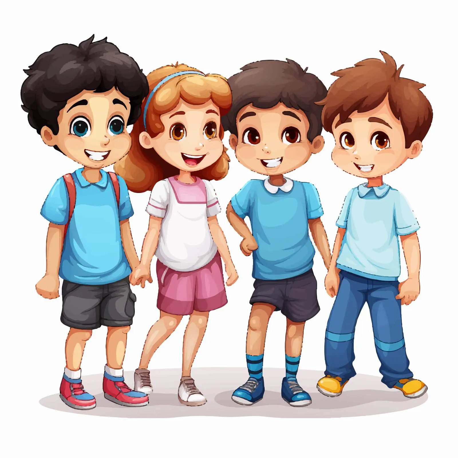 Four Kids Vector Illustration on White Background — free download from Dotvec
