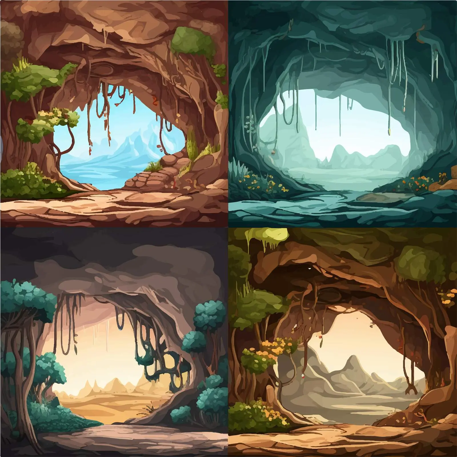Four Forest and Cave Scenes Vector Illustration — free download from Dotvec
