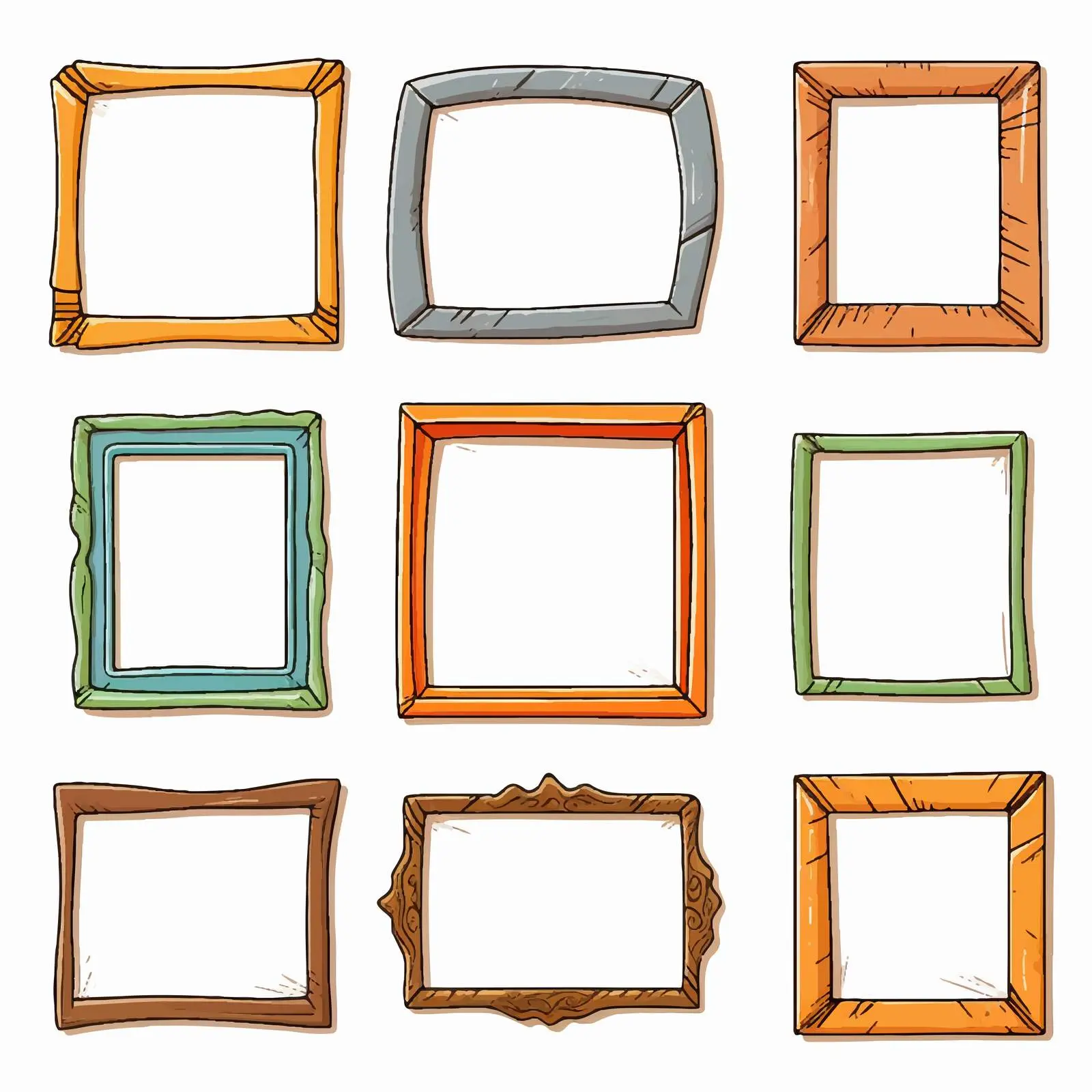 Cartoon Frames on Blank Wall Illustration – free colorful frames image from Dotvec