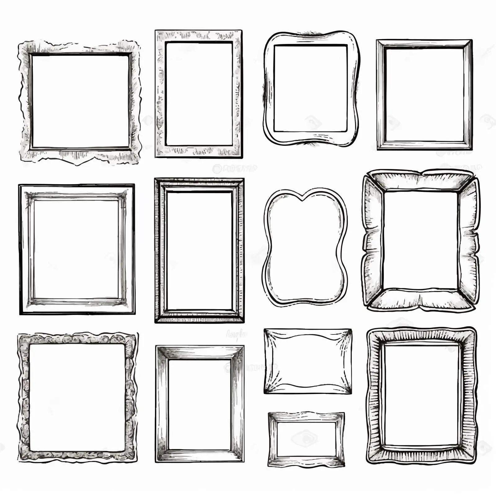 Cartoon Frames on Blank Wall Illustration – free picture frames image from Dotvec
