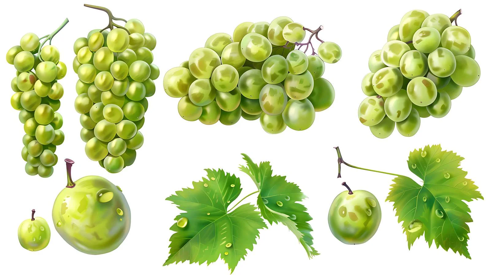 Fresh Green Grapes on White Background — free download from Dotvec