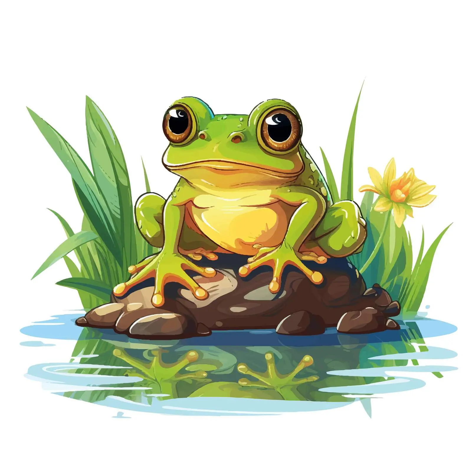 Cartoon Frog Sitting by a Pond Illustration — free download from Dotvec