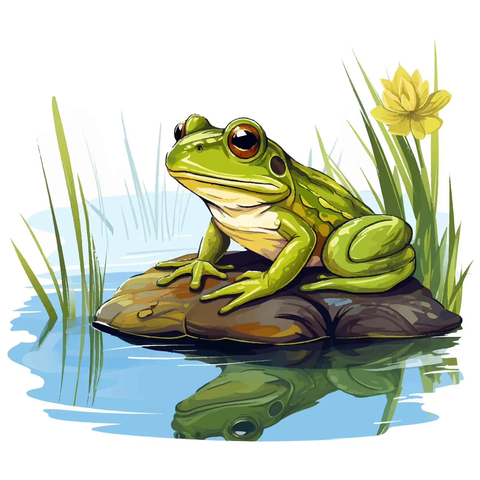 Cute Frog Sitting by a Pond Illustration — free download from Dotvec