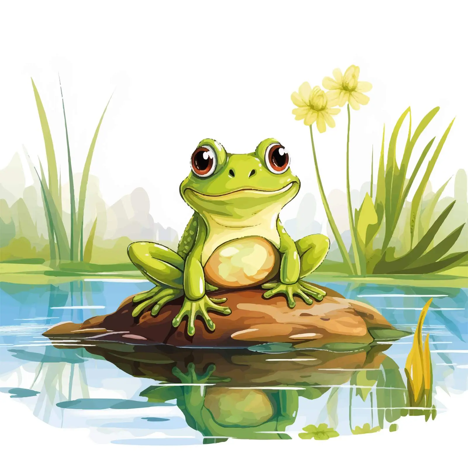 Cartoon Frog Sitting by a Tranquil Pond — free download from Dotvec