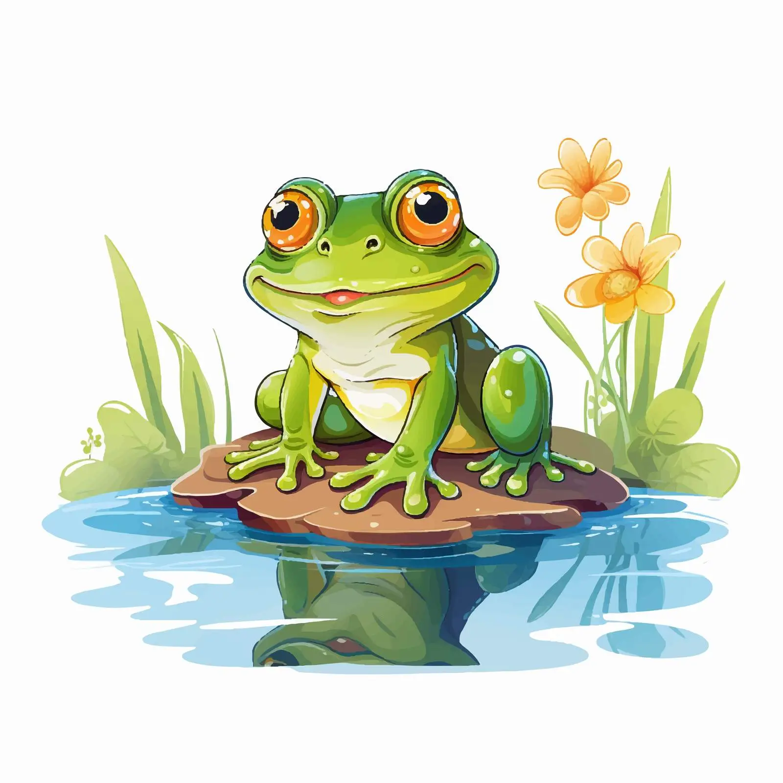 Frog Sitting by Pond Vector Illustration — free download from Dotvec
