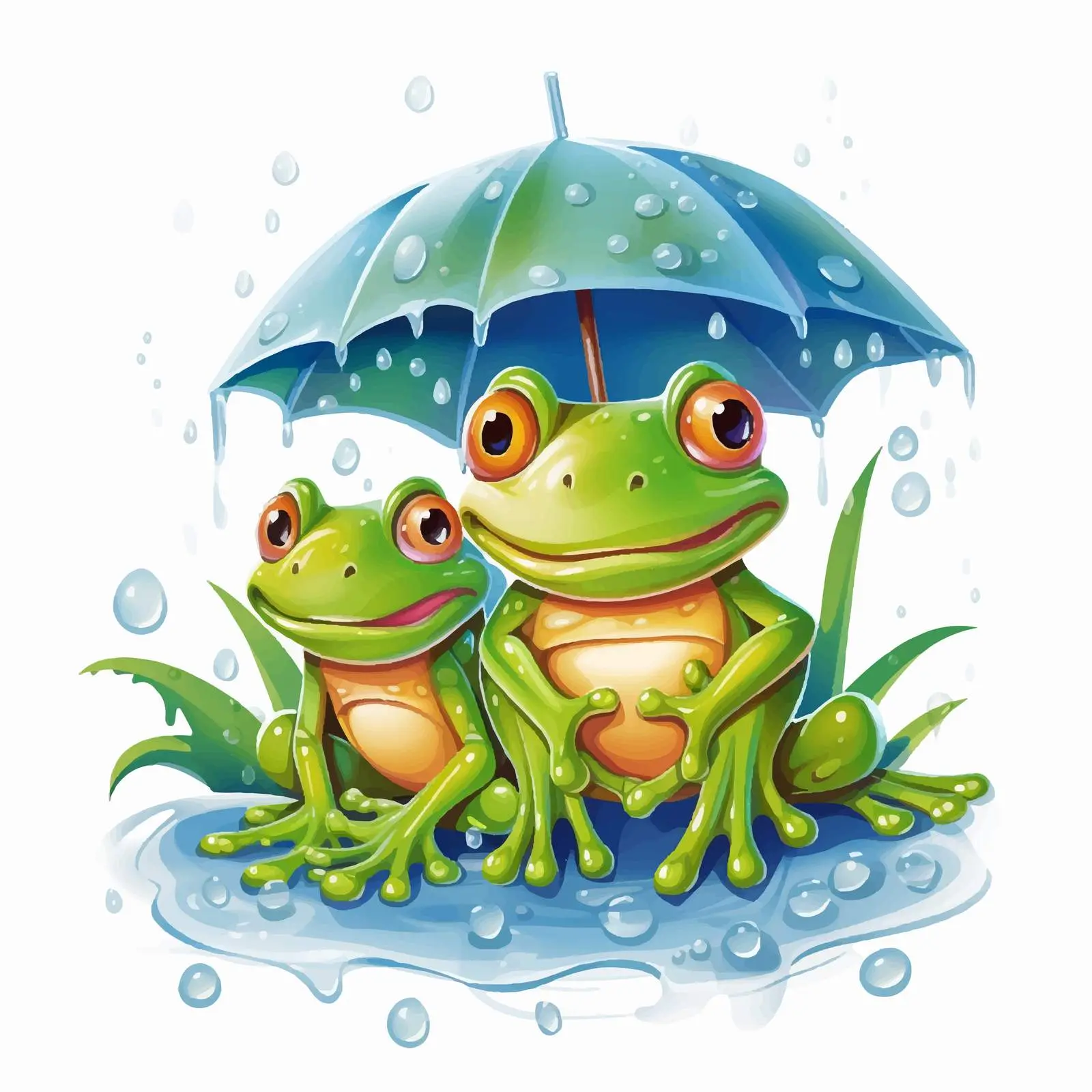 Frogs Playing in the Rain Vector Illustration — free download from Dotvec