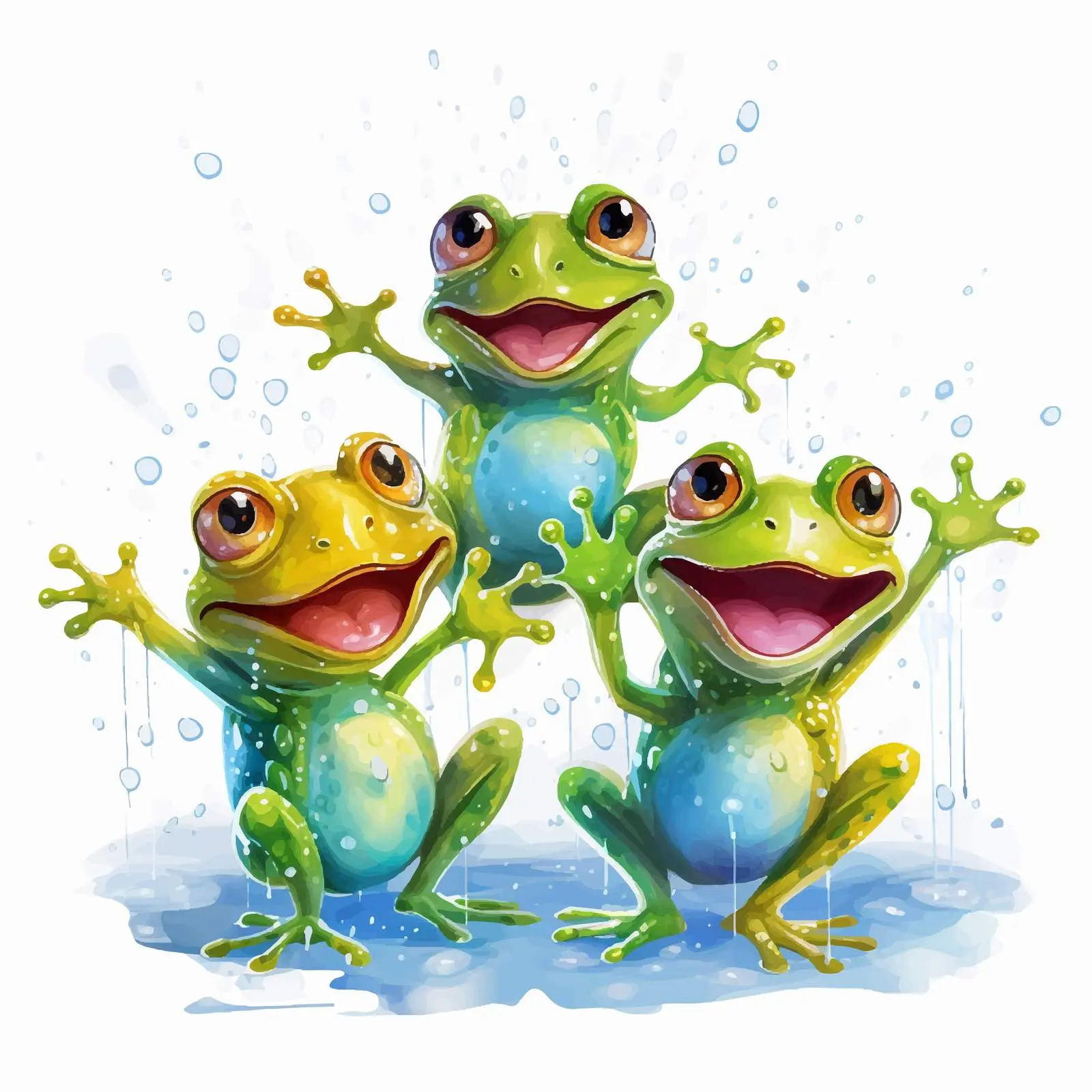 Frogs Enjoying a Rainy Day Vector Illustration — free download from Dotvec