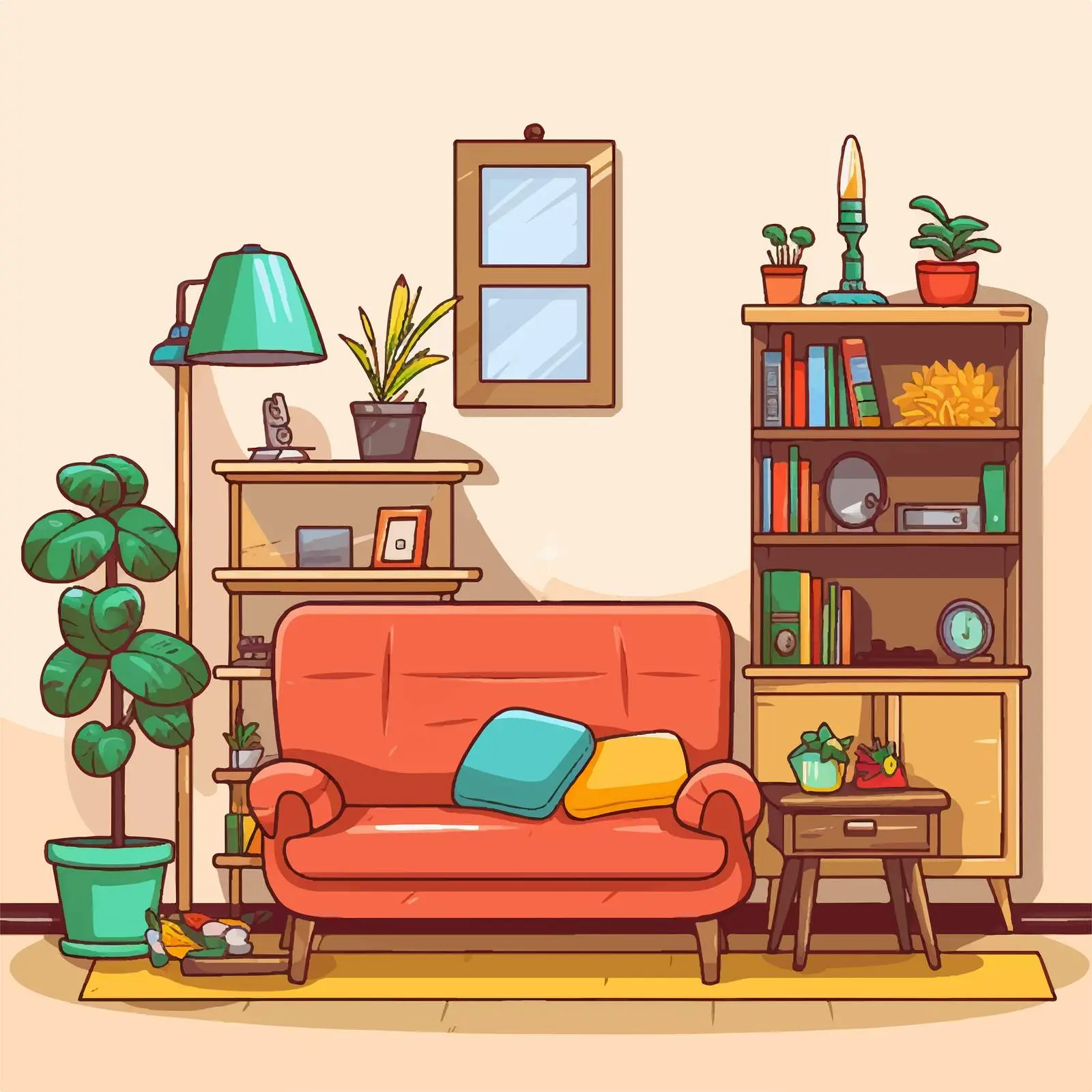 Stylish House Furniture Vector Illustration – free floor plan image from Dotvec