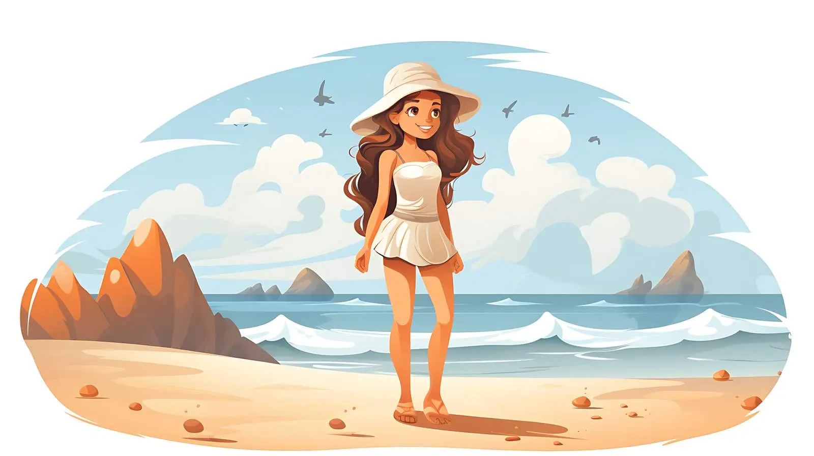 Serene Beach Girl Illustration — free download from Dotvec