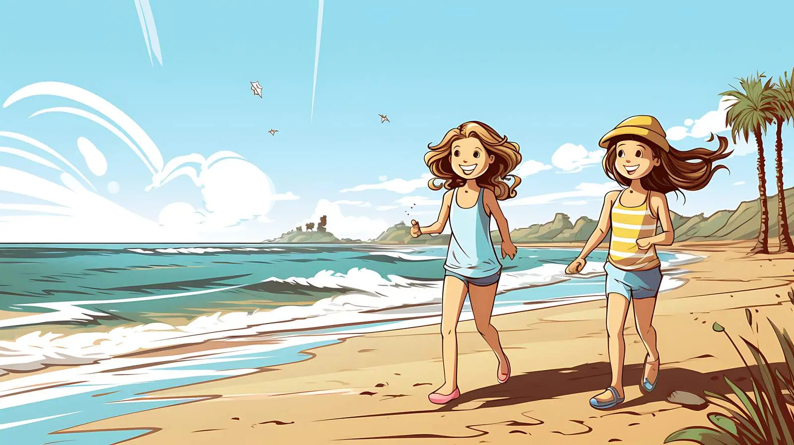 Girls at Beach Vector Illustration — free download from Dotvec