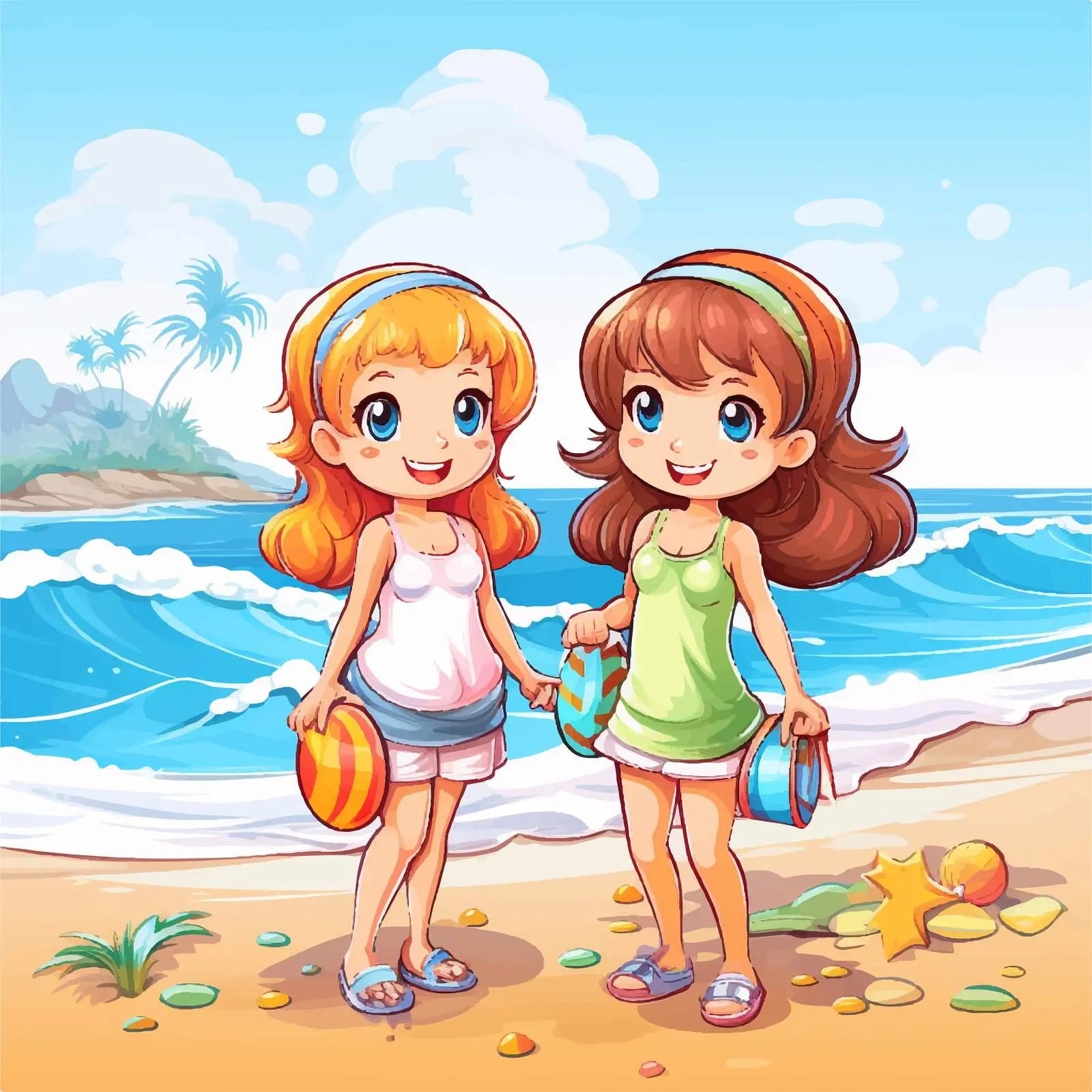 Girls Enjoying a Day at the Beach Vector — free download from Dotvec