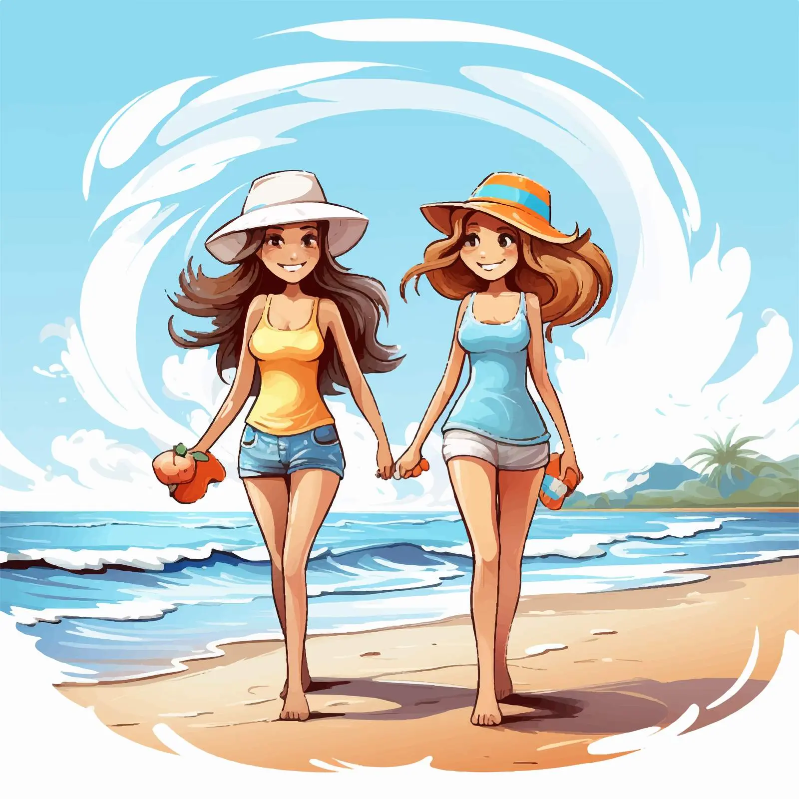 Girls Enjoying a Day at the Beach — free download from Dotvec