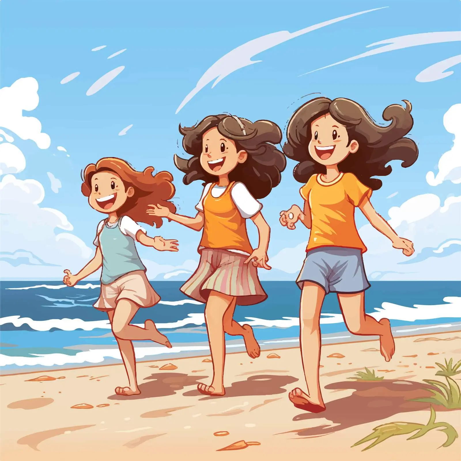 Girls at the Beach Vector Illustration — free download from Dotvec