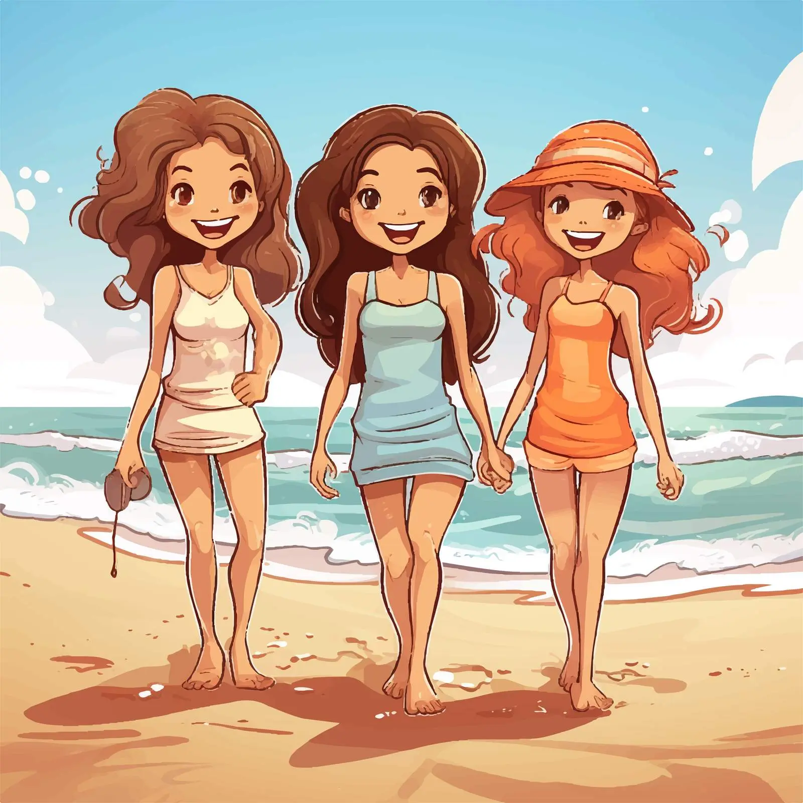 Girls Enjoying a Day at the Beach Vector — free download from Dotvec