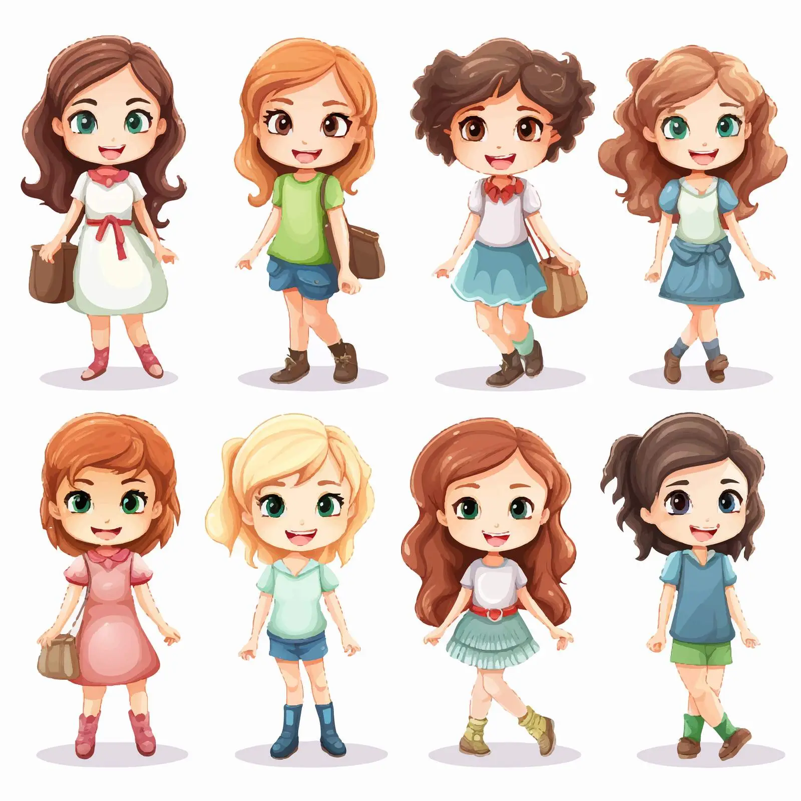 Girls Vector Illustration on White Background — free download from Dotvec