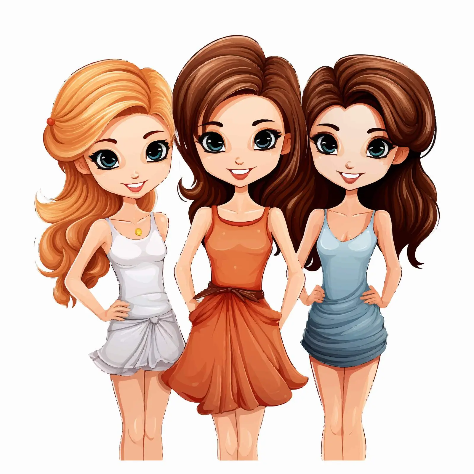 Charming Girls Vector Illustration on White Background — free download from Dotvec