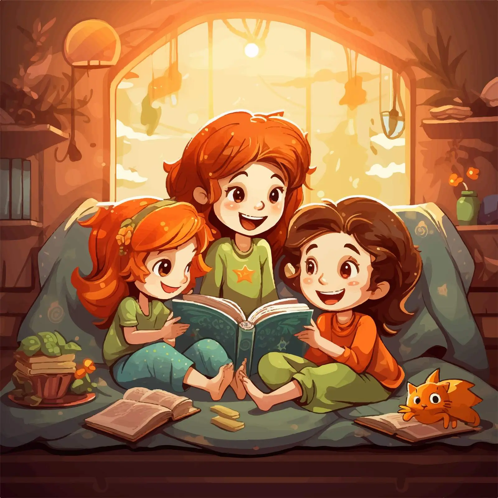 Girls Reading at Home - Vector Illustration — free download from Dotvec