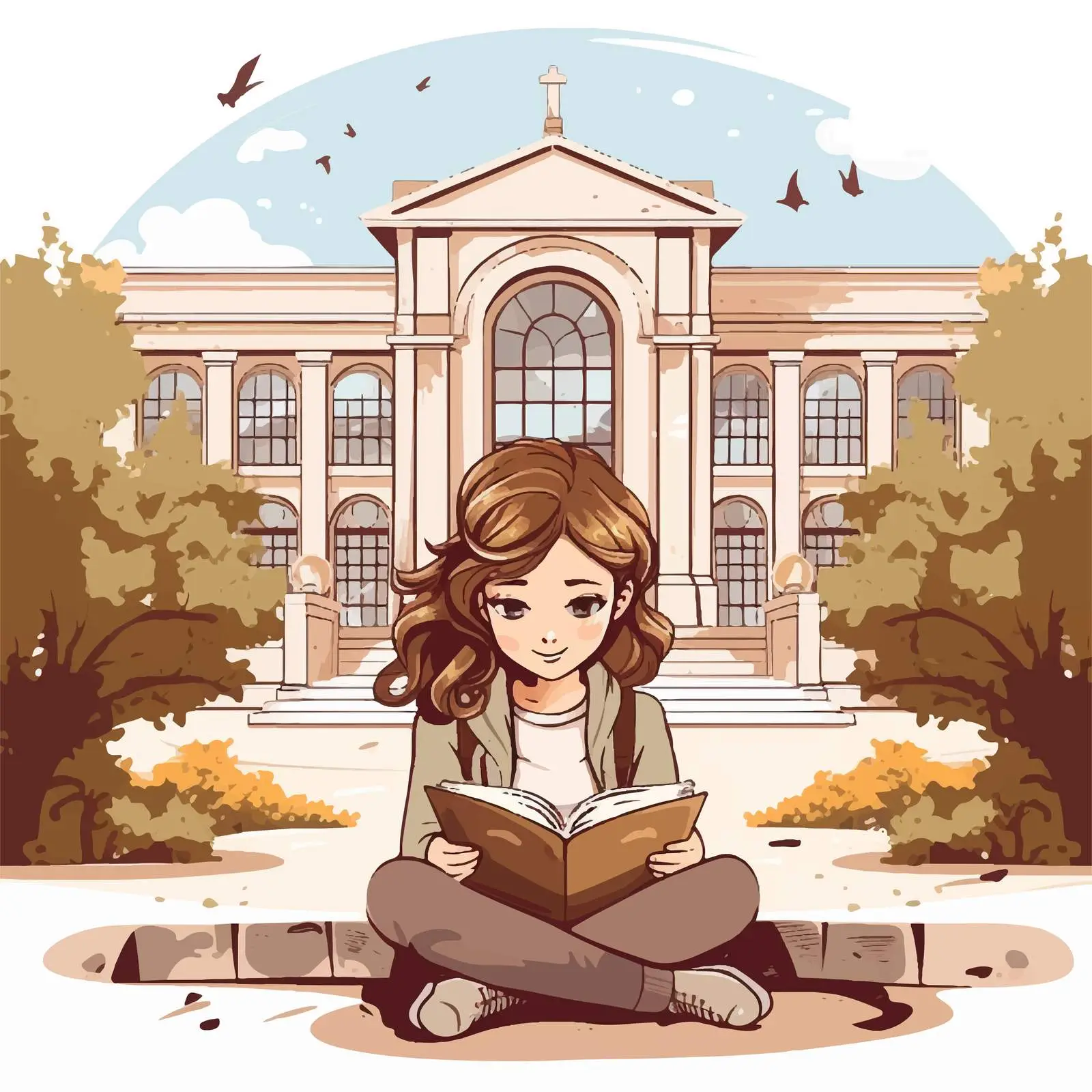Girls Reading Book in Front of Building — free download from Dotvec